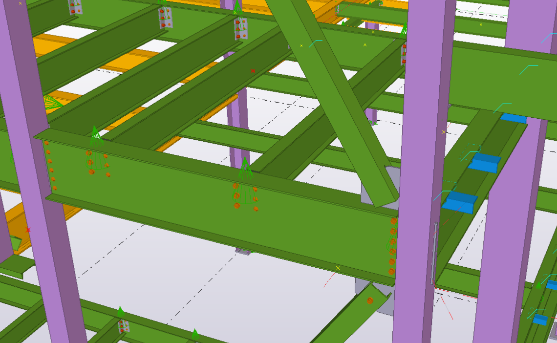 Tekla screenshot of steel framing.