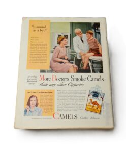 Vintage Camel cigarette advertisement on the back of a 1946 TIME magazine stating “More Doctors Smoke Camels than any other Cigarette.”